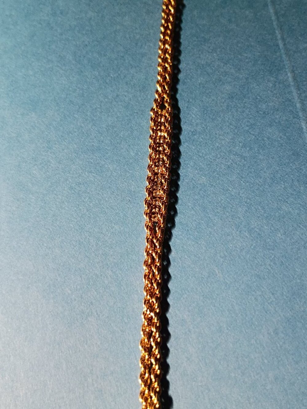 Golden Twisted Rope Bracelet with Channeled with Rhinestones